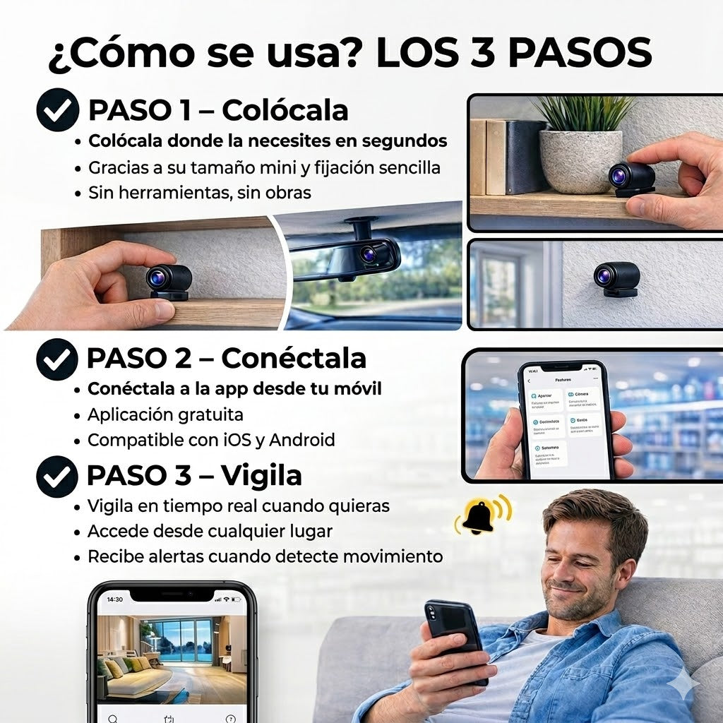 Mini Cámara IP WiFi 1080P – Visión Nocturna y Monitoreo Remoto